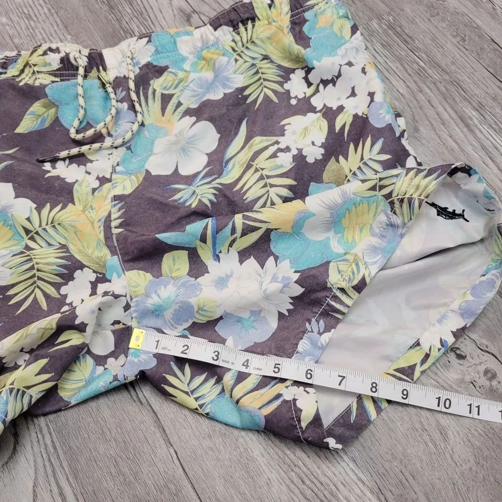 Tommy Bahama Swim Trunks Large Gray Blue‎ Floral Tropical Beach Vacation